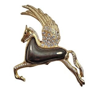 Edgar Berebi Pegasus Brooch Pin Limited Edition Gold Tone Swarovski Crystals